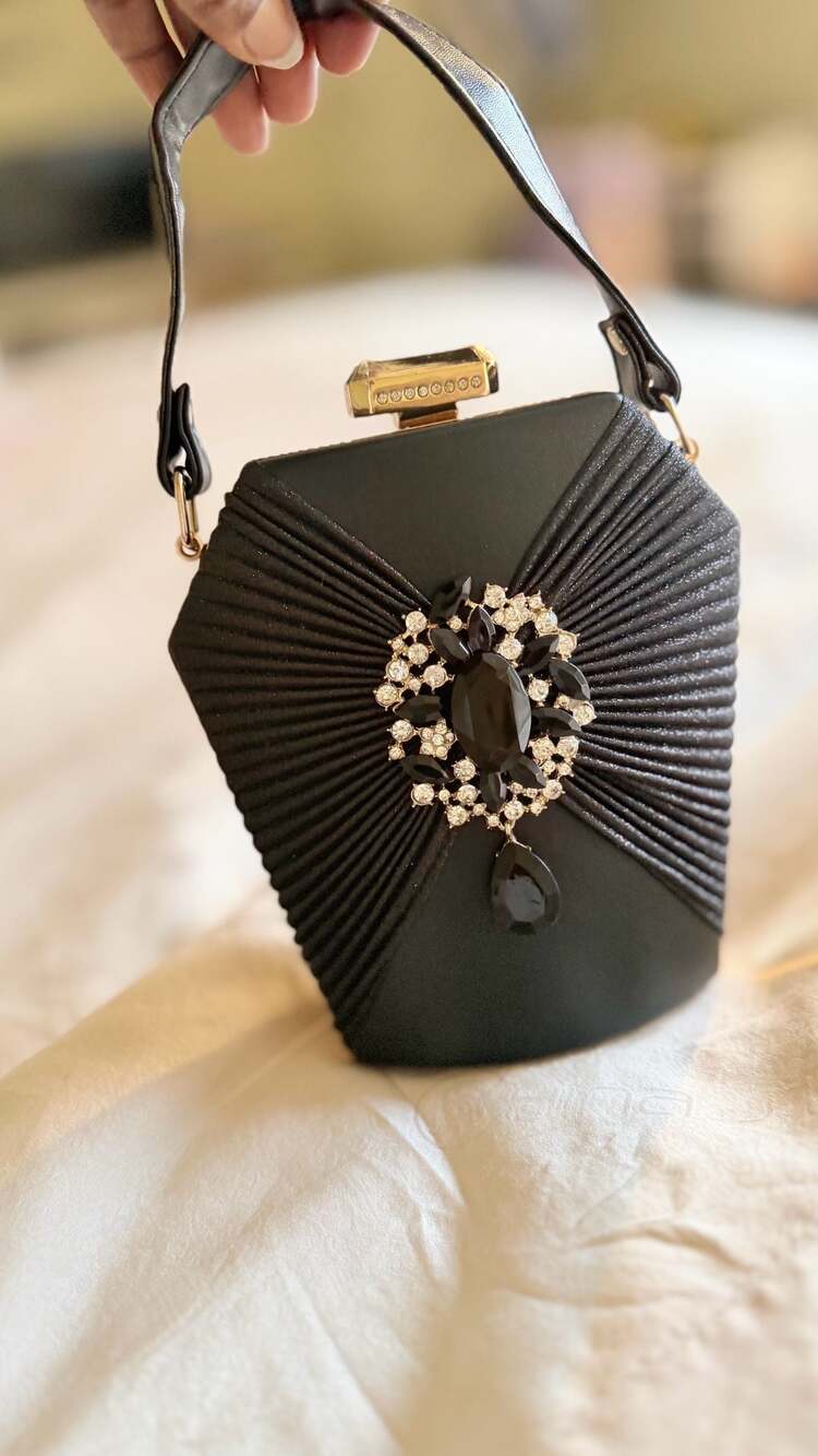 Black Jeweled Hexagon Evening Handbag